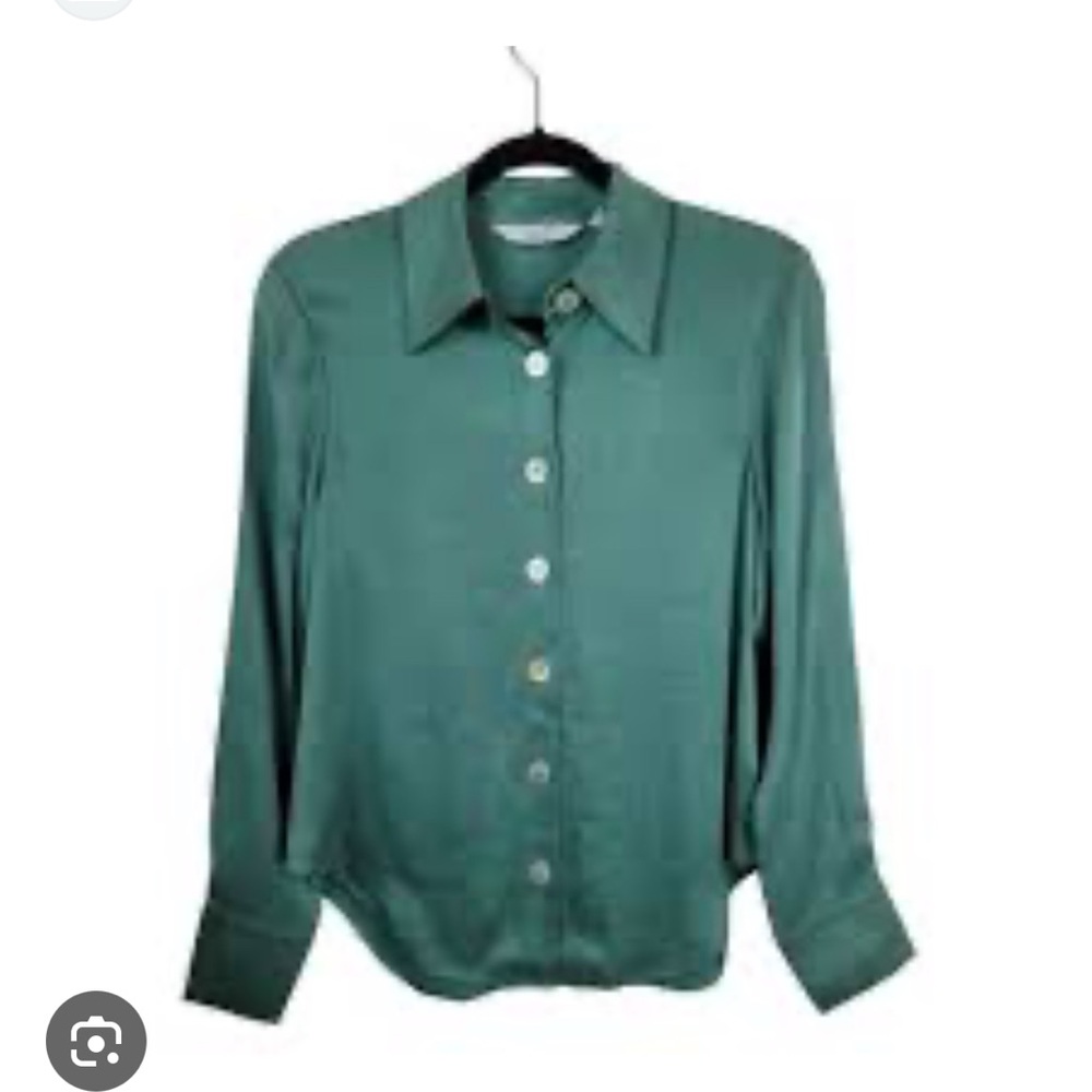 & Other Stories Green Notched Collar Long Sleeve Shirt